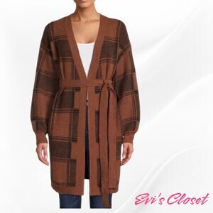 Time True Women's Long Cardigan Brown Black Open Front  M (8-10) NWT